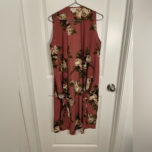 LuLaRoe Floral Long Vest Duster Rose and Cream Small